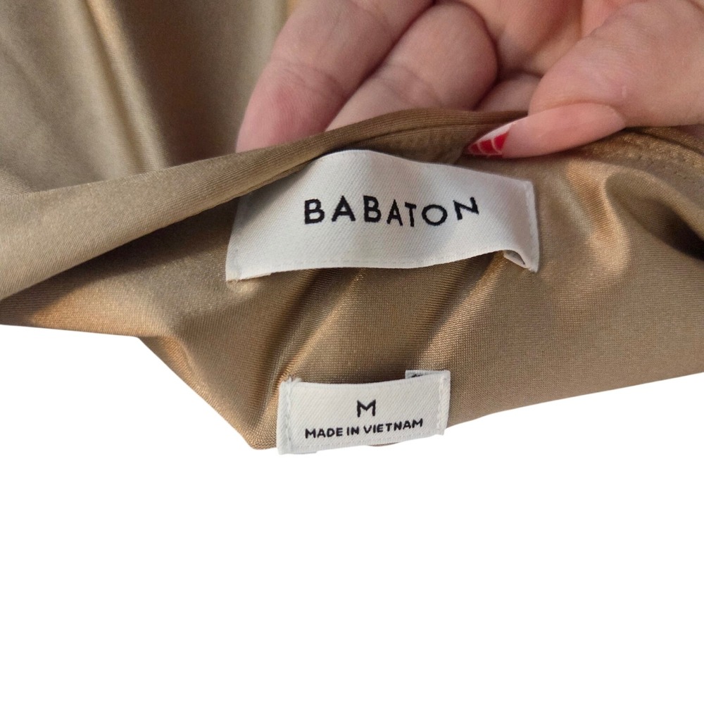 Babaton Contour Square Neck Long Sleeve One Piece Bodysuit Gold Tan Medium Satin - Picture 7 of 8
